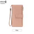 Pink RFID blocking leather wallet for women with wrist strap and pebble texture - Pink