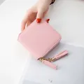 Pink square faux leather mini wallet with gold zipper and stylish tassel for women - Pink