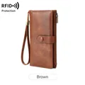 Portefeuille long marron pour femme avec protection RFID et dragonne élégante - Marron
