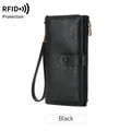 Portefeuille femme RFID noir long avec dragonne et texture grainée, grande capacité - Noir