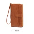 Braune lange Damen Geldbörse im Retro-Stil mit Reißverschluss und praktischer Handschlaufe - Braun