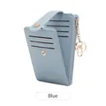Slim light blue PU leather multi-slot card holder wallet with zipper and key ring - Blue