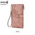 Portefeuille RFID rose en cuir pour femme avec grande capacité et dragonne amovible - Rose