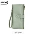 Portefeuille long femme vert clair en cuir avec protection RFID et dragonne de poignet - Vert clair