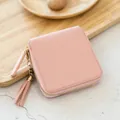 Minimalist light pink square zipper wallet for women with decorative tassel pendant - Pink