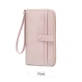 Retro long pink organizer wallet for women with zipper closure and wrist strap - Pink