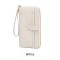 Vintage long wallet for women in white faux leather with wrist strap and zipper - Off-white