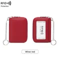 Portacarte a fisarmonica RFID rosso vino in pelle con catenella e finestra ID - Borgogna