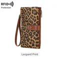 Portefeuille long léopard pour femme avec protection RFID et dragonne de transport - Imprimé léopard
