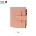 Rosa RFID-geschütztes Damen-Lederportemonnaie zum Aufklappen mit Münzfach und Druckknopf - Rosa