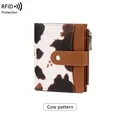 Women's RFID short tri-fold wallet with vintage cow print and brown leather finish - Cow Print