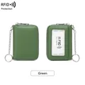 Green leather RFID blocking accordion card holder with keychain and transparent ID window - Green