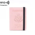 Étui passeport rose RFID avec emblème US et fermeture élastique pour le voyage - Rose