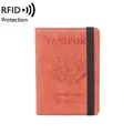 Protège-passeport orange avec blocage RFID, bande élastique et emblème US - Orange