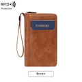 Portefeuille passeport RFID marron vintage en similicuir avec dragonne amovible - Marron