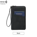 Portefeuille passeport noir anti-RFID en cuir mat avec dragonne et fermeture éclair - Noir