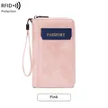 Portefeuille passeport rose RFID en cuir avec compartiments voyage et dragonne utile - Rose