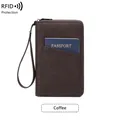 Portefeuille passeport marron café avec protection RFID et dragonne pratique - Café
