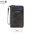 Portefeuille passeport gris avec protection RFID et texture cuir vintage élégante - Gris