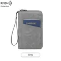 Grey RFID blocking long passport wallet with retro texture and matching wrist strap - Gray