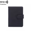 Portafoglio passaporto blu scuro RFID con logo aereo e texture in pelle grana - Nero