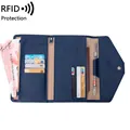 Dark blue RFID blocking travel passport wallet with multiple card slots and pen holder - Dark Blue