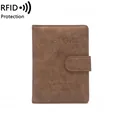 Cartera de pasaporte RFID marrón vintage en piel sintética con cierre y diseño de avión - Café