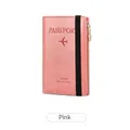 Pink faux leather travel passport wallet with elastic strap and gold zipper - Pink
