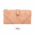 Lange Damen Geldbörse in Mattrosa mit Reißverschluss und Druckknopfverschluss - Rosa