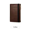 Brown leather RFID passport wallet with elastic strap and gold zipper pocket - Coffee