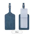 Étiquette de bagage bleue en similicuir avec boucle en métal et carte d'identité - Bleu
