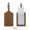 Coffee brown faux leather luggage tag with adjustable metal buckle and info card - Coffee