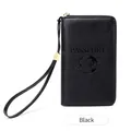 Black RFID passport holder with leather texture and golden zipper with wrist strap - Black