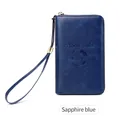 Sapphire blue RFID leather passport wallet with embossed world map and zip closure - Royal Blue