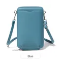 Sacoche de téléphone bleue en cuir PU grainé avec bandoulière réglable et fermeture éclair - Bleu