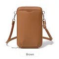 Petit sac bandoulière marron en cuir grainé pour téléphone avec fermeture éclair - Marron