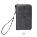Grey RFID passport holder in premium PU leather with textured finish and wrist strap - Gray