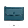 Portafoglio corto da donna in pelle blu navy a grana litchi con doppia cerniera e patta - Blu
