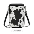 Petit sac bandoulière vertical pour téléphone avec imprimé vache noir et blanc élégant - Imprimé vache