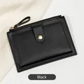 Cartera pequeña negra de cuero sintético con cremallera y cierre de botón a presión - Negro