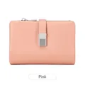 Portefeuille femme rose en cuir grainé avec boucle argentée et fermeture éclair - Rose