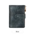 Portefeuille vintage bleu marine pour femme avec double fermeture éclair et bouton pression - Bleu