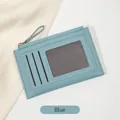 Slim light blue PU leather wallet with zipper pocket and three card slots - Blue