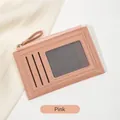 Porte-cartes mince en similicuir rose avec trois fentes et compartiment zippé - Rose