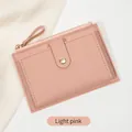 Minicartera delgada de cuero PU rosa claro con botón a presión dorado y cremallera - Rosa Claro