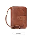 Petit portefeuille femme marron en cuir ciré avec protection RFID et dragonne - Marron