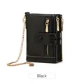 Women's black tri-fold short wallet in soft leather with gold chain and dual zippers - Black