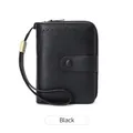 Portefeuille noir pour femme avec protection RFID, cuir vintage et dragonne - Noir
