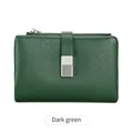 Petit portefeuille femme trifold vert foncé en cuir grainé avec boucle en métal argent - Vert Foncé