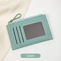 Slim green mint leather wallet featuring card slots, ID window, and a golden zipper - Green